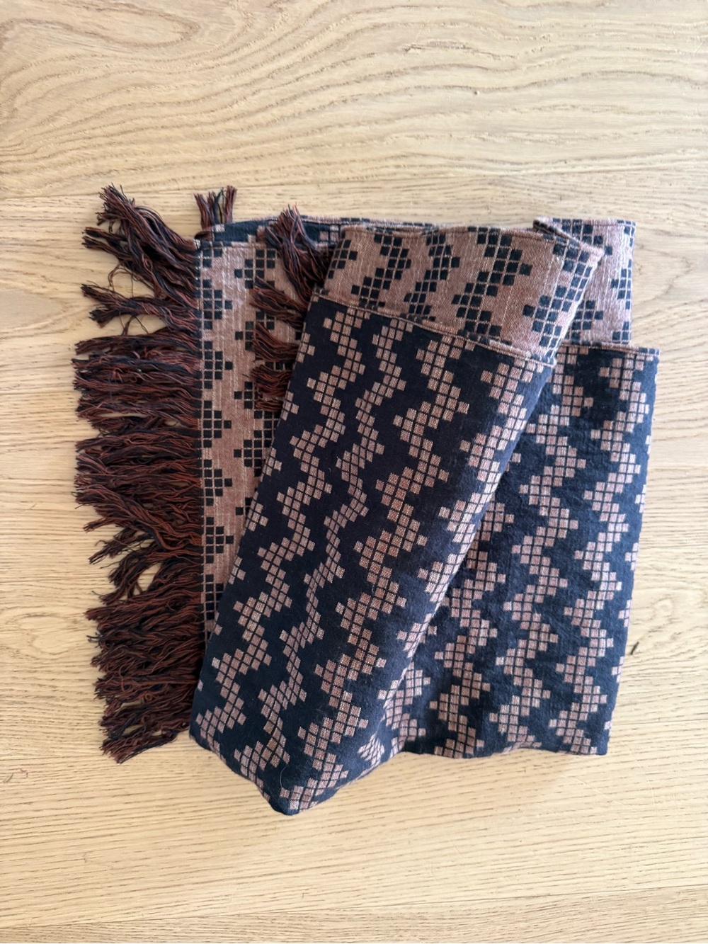 Ace & Jig Geometric Pattern Woven Scarf in Navy and Brown